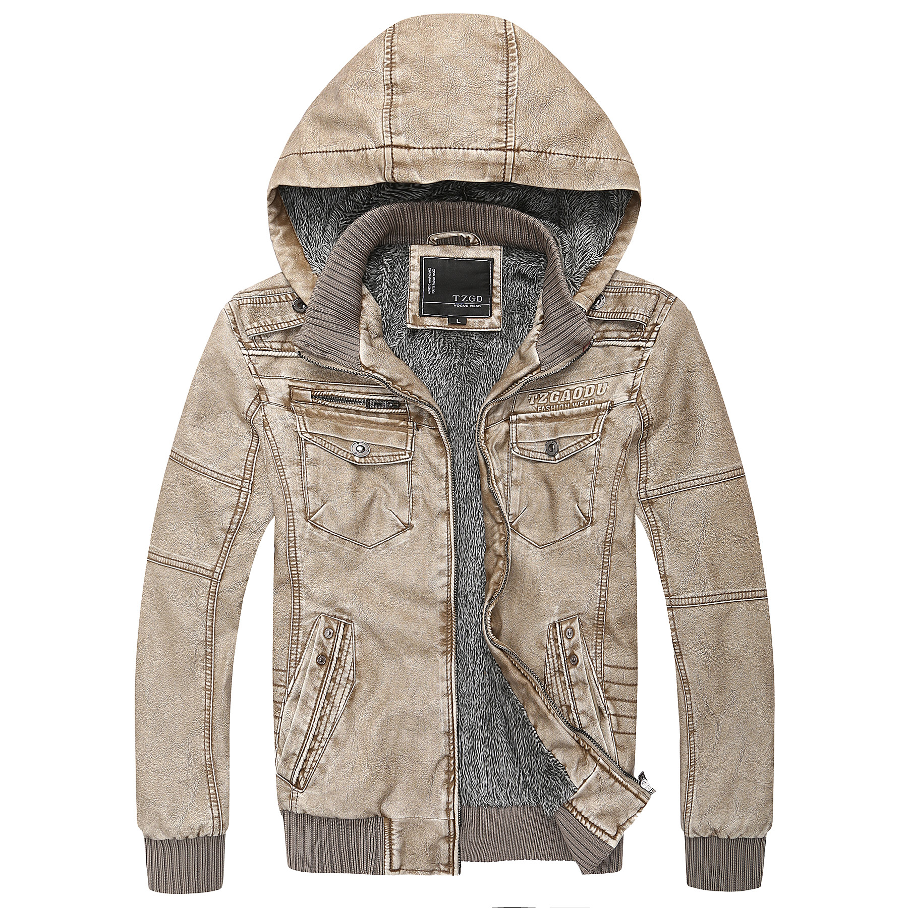 man pu jacket 04-5 khaki